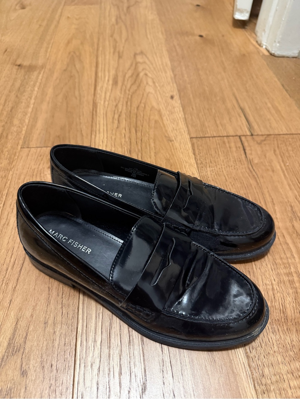 Marc Fisher Black Patent Leather Penny Loafers for Women